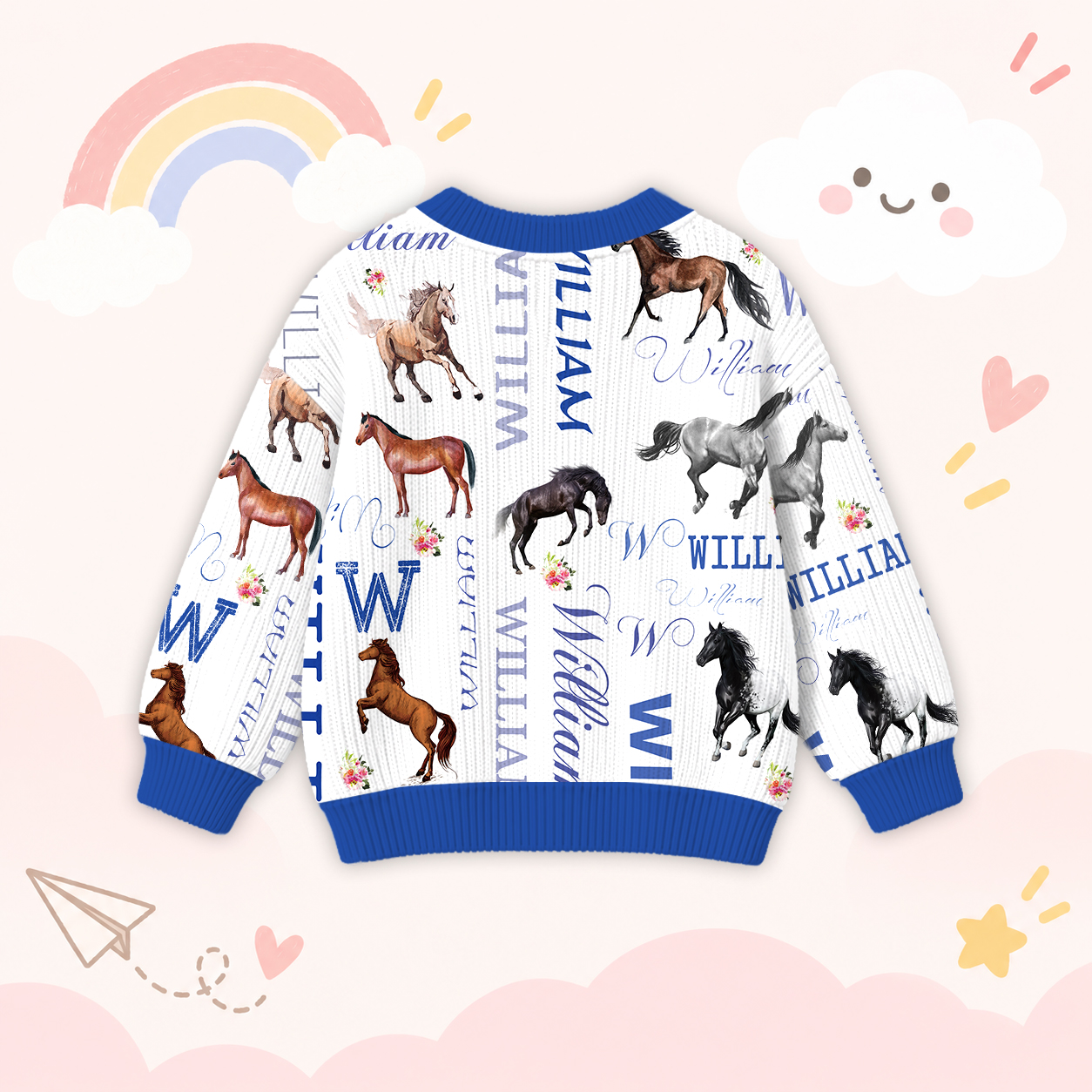 Personalized Lovely Kids Horse Knit Sweater | CWSweater08