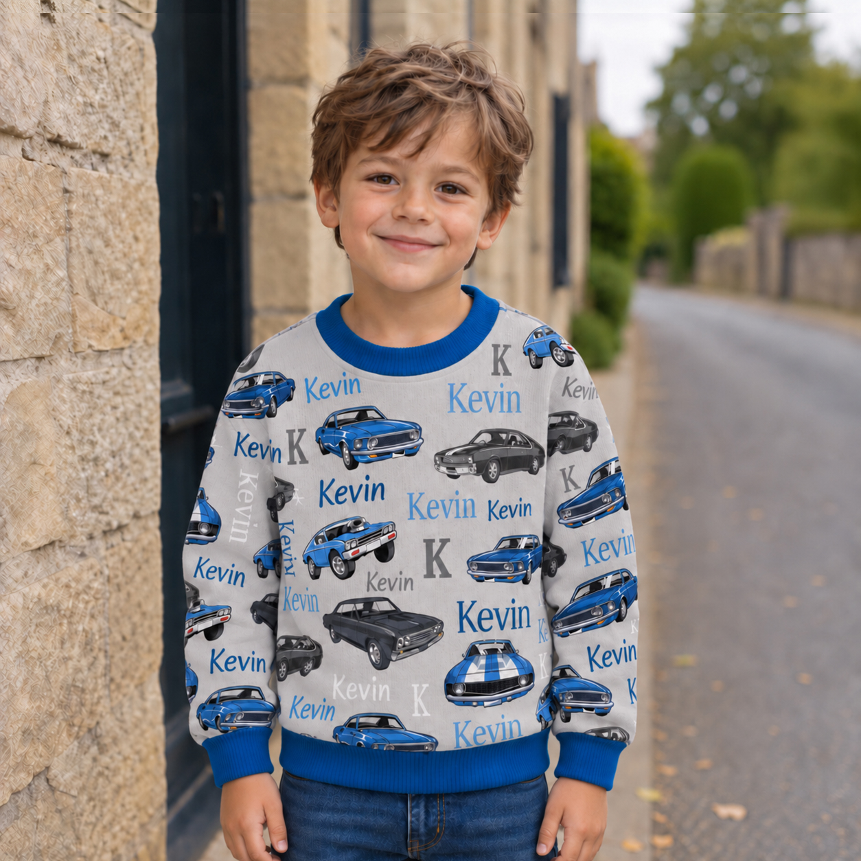 Personalized Lovely Kids Vintage Car Knit Sweater | CWSweater09