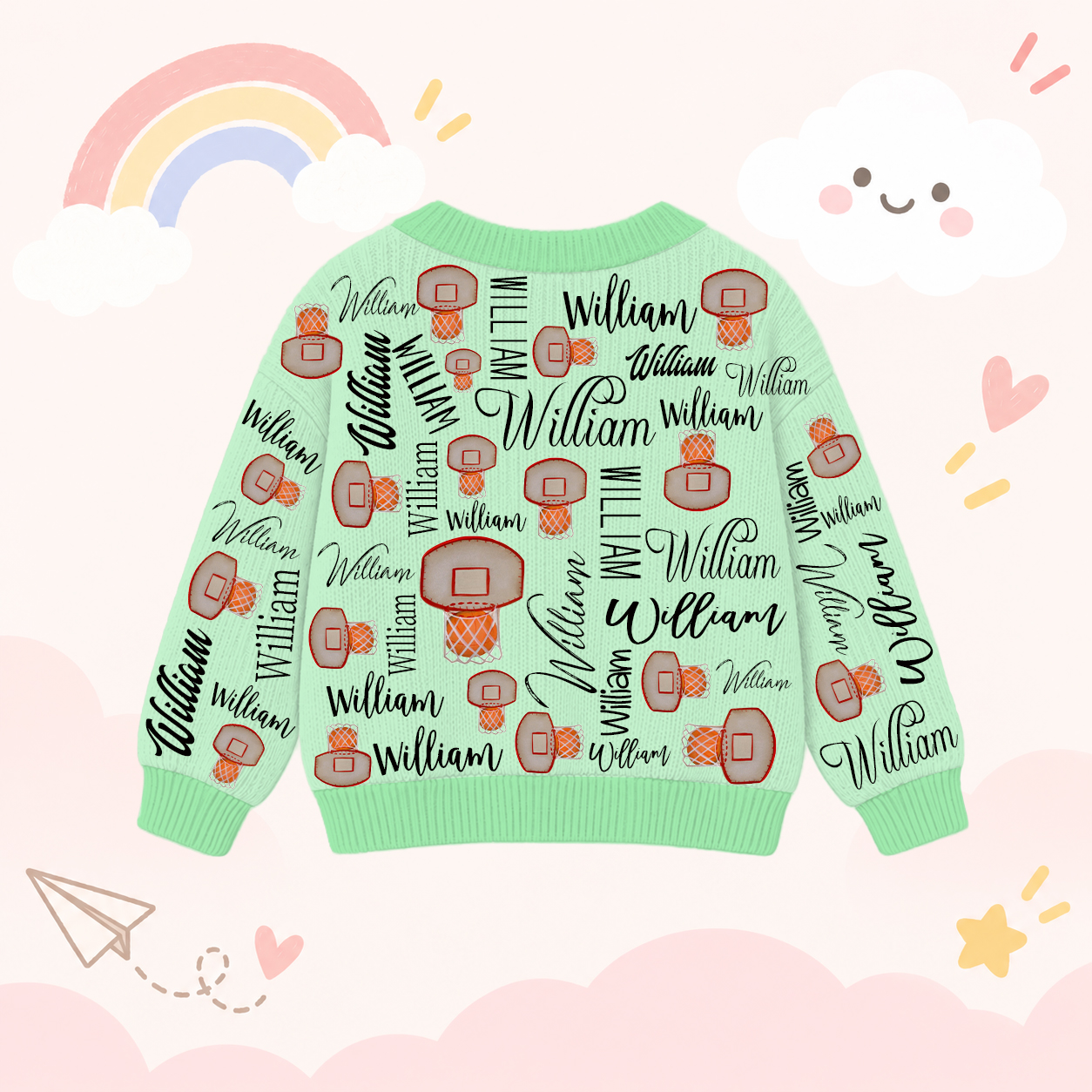 Personalized Lovely Kids Basketball Knit Sweater | CWSweater13