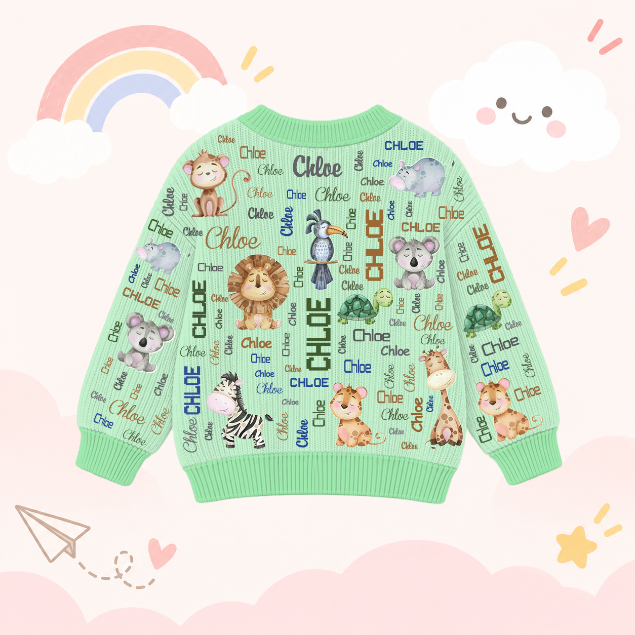 Personalized Lovely Kids Adorable Animals Knit Sweater | CWSweater17