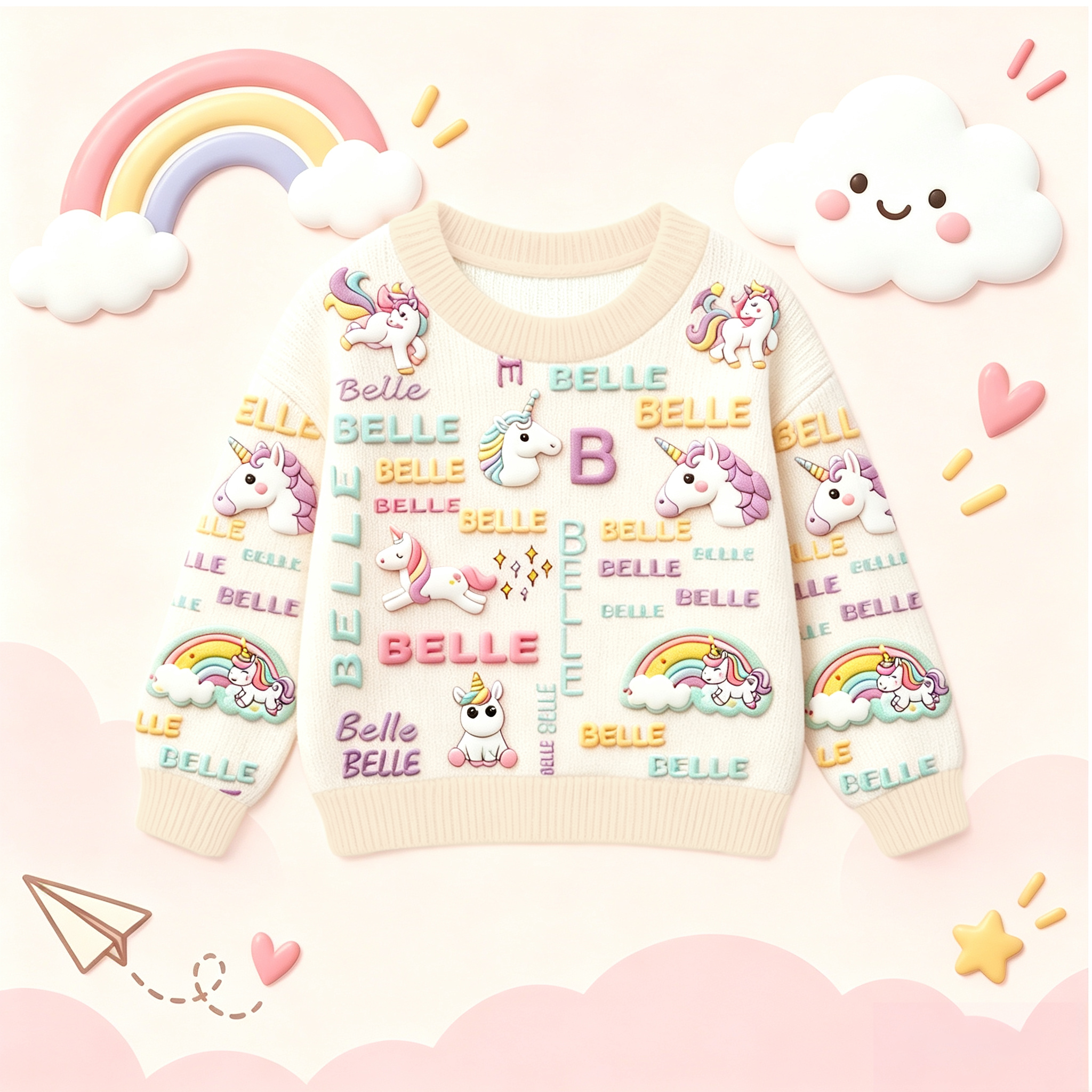 Personalized Lovely Kids Adorable Unicorn Knit Sweater | CWSweater30