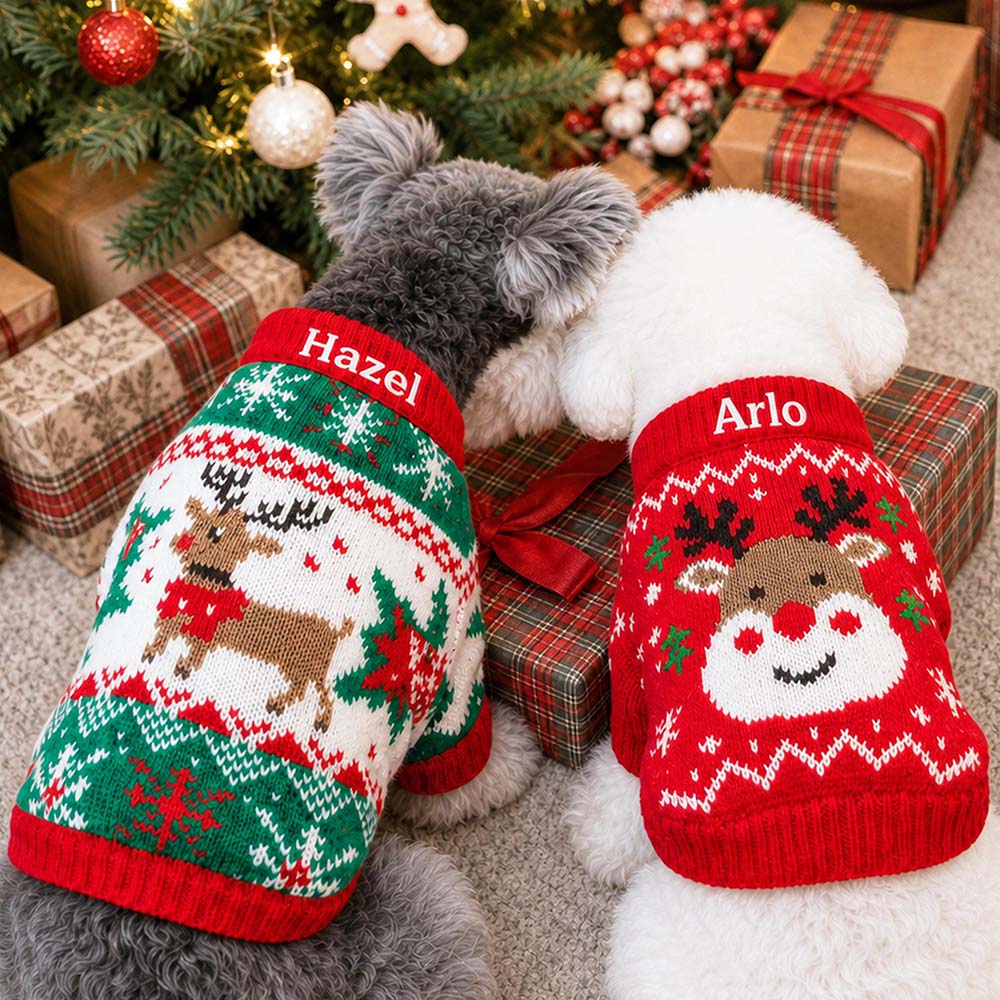 Personalized Embroidered Pets Christmas Cute Knit Sweater | MCGift427
