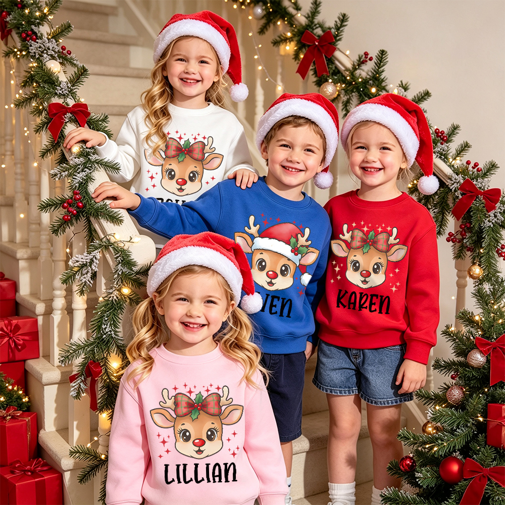 Personalized Christmas Kids Reindeer Sweatshirt | MCGift418