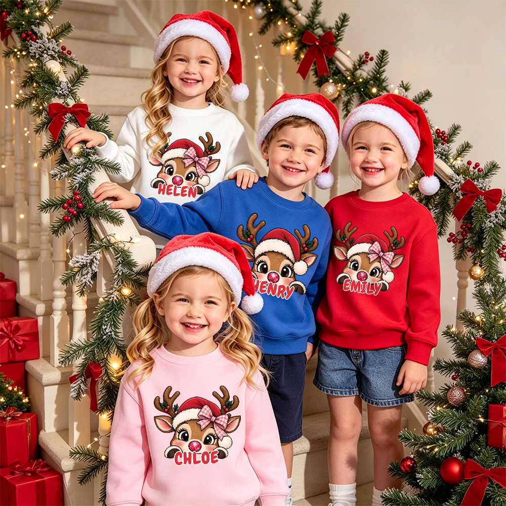 Personalized Christmas Kids Reindeer Sweatshirt | MCGift417