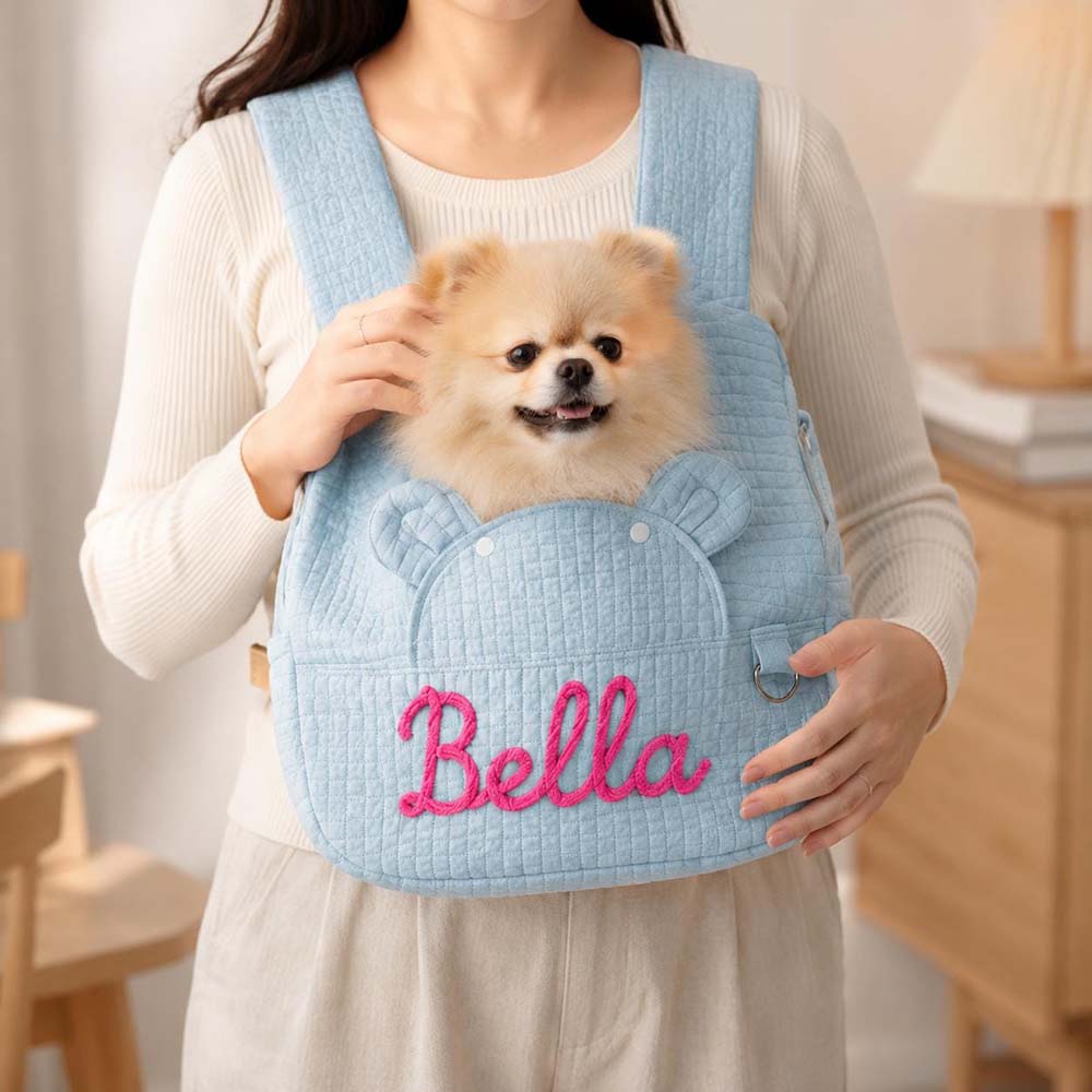 Personalized Hand Embroidered Quilted Pet Carrier Bag | BKPet605