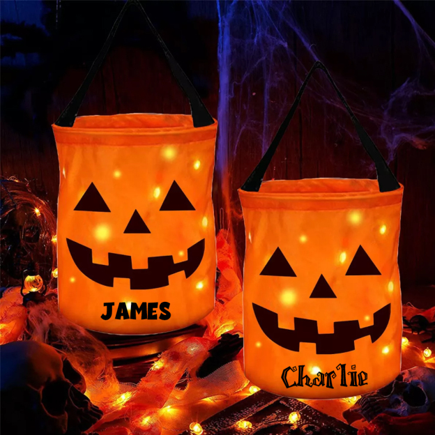 Personalized Halloween LED Light Pumpkin Bucket | CWHalloween10