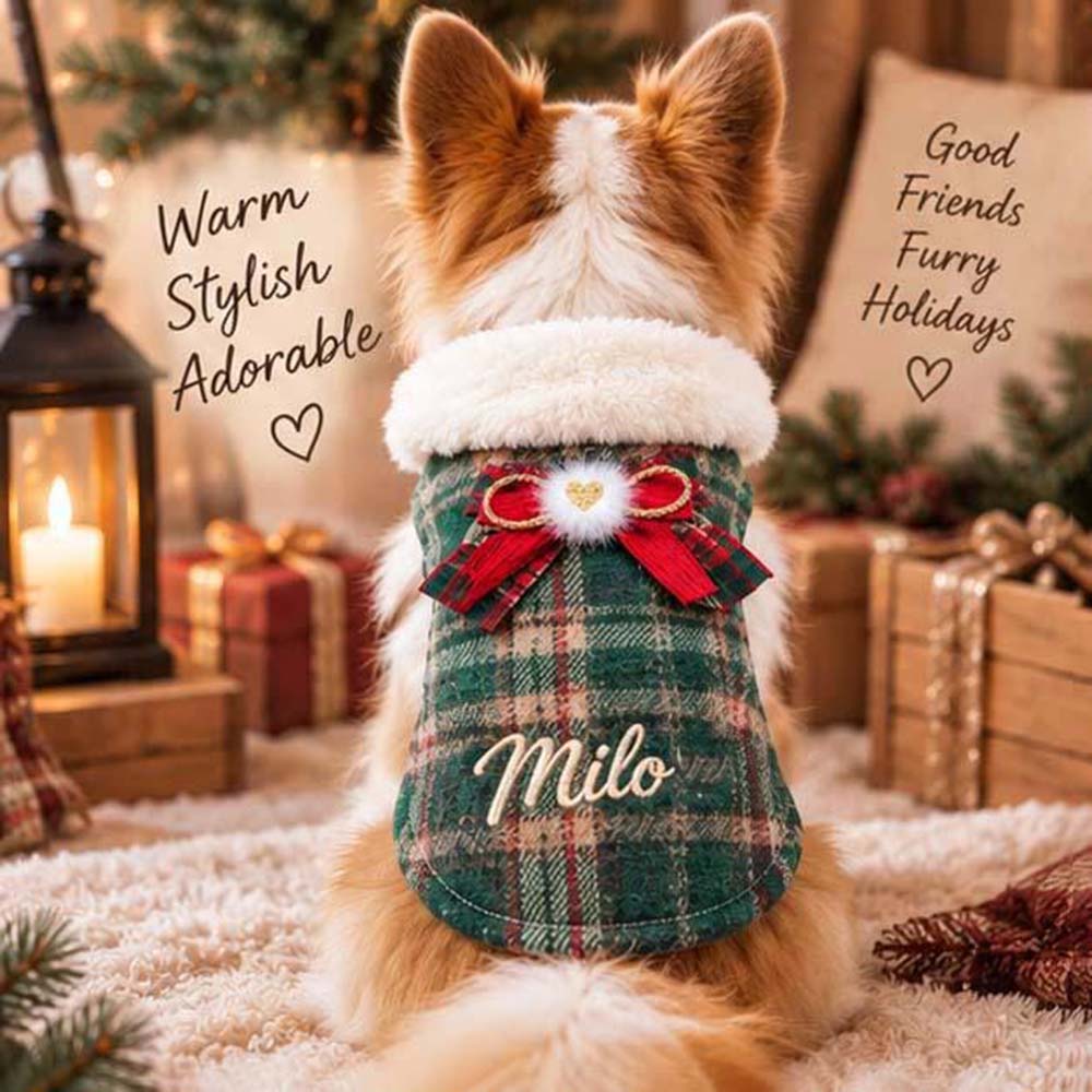 Personalized Embroidered Christmas Dog Vest with Faux Fur Collar | BKPet613