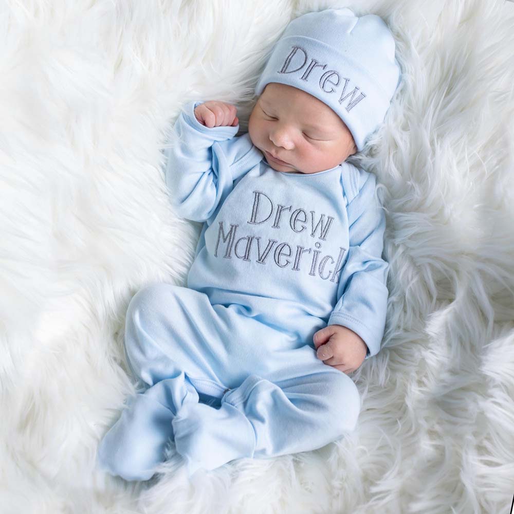 Personalized Embroidery Baby Coming Home Outfit Set With Hat | CWBaby562