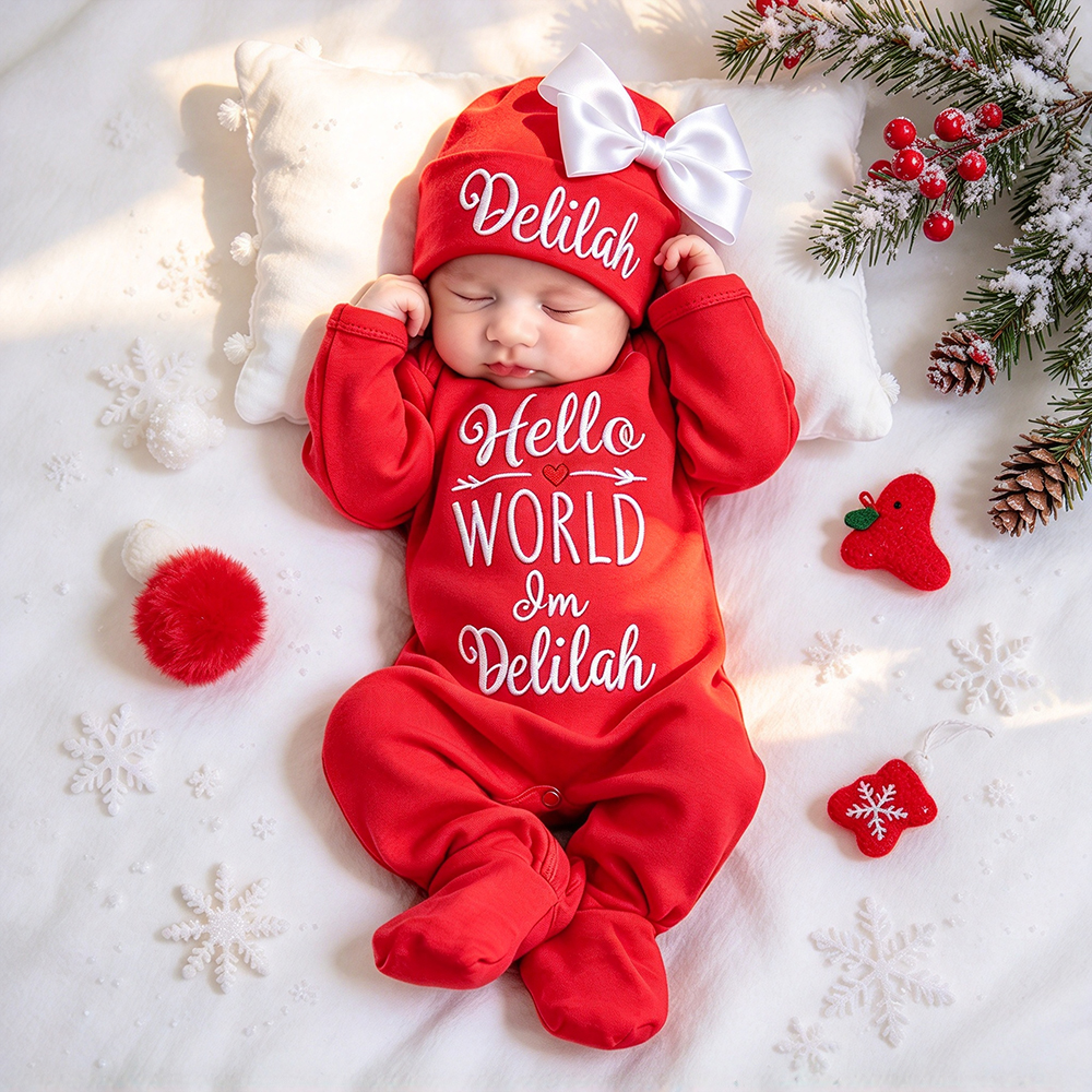 Personalized Embroidery Baby Girl Coming Home Romper and Hat Set | CWBaby425