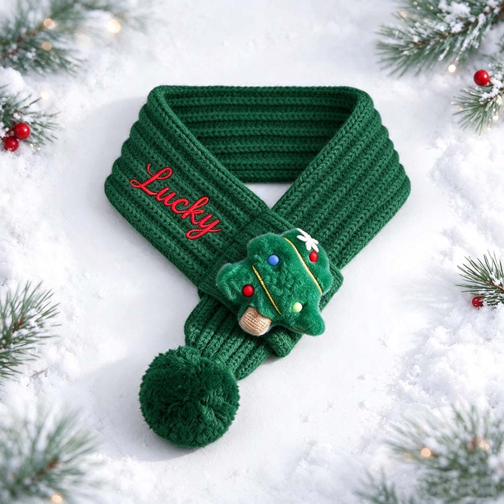 Personalized Embroidered Christmas Cute Knit Pet Scarf | MCGift436