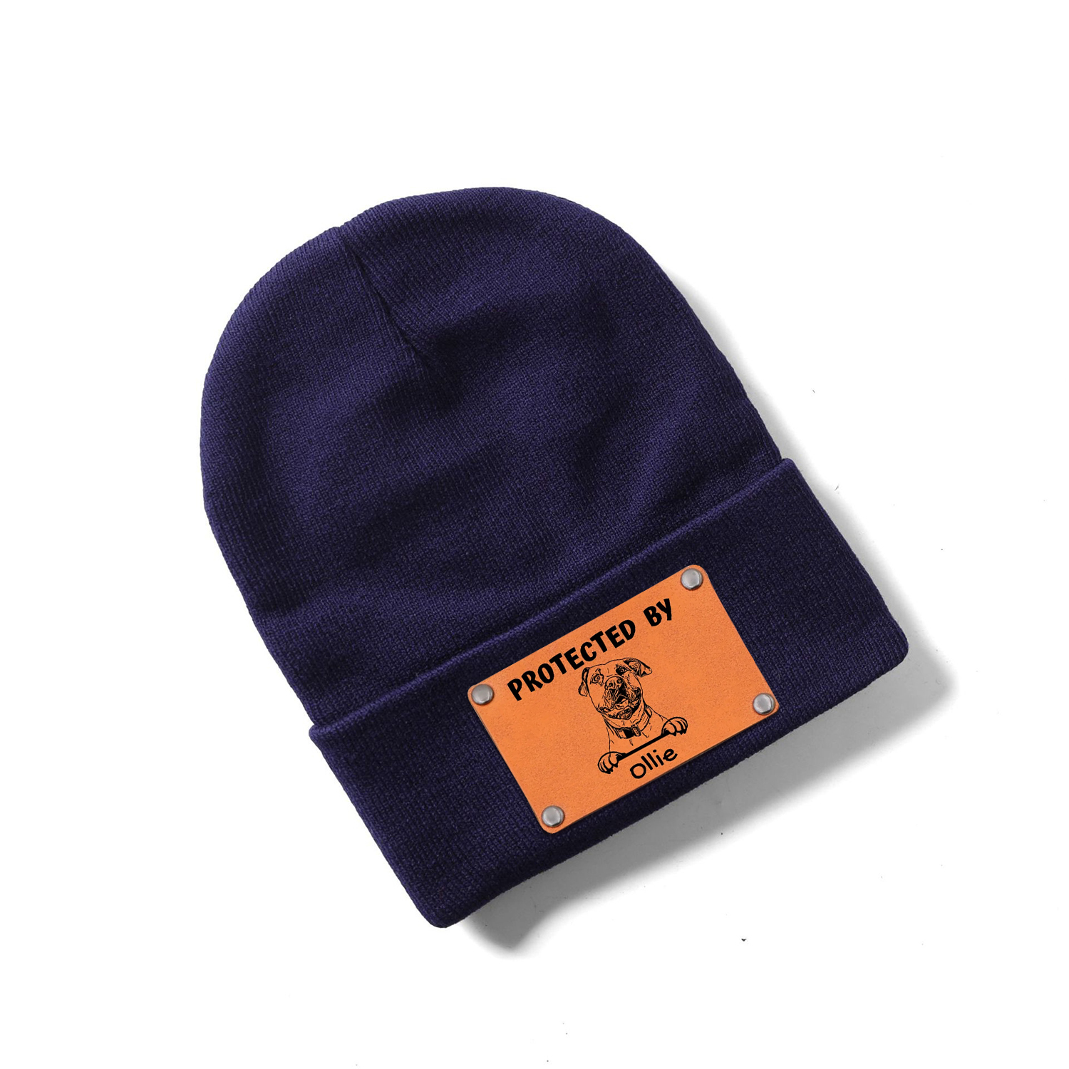 Personalized Vegan Leather Patch Baby Puppy Beanie | HSKid39