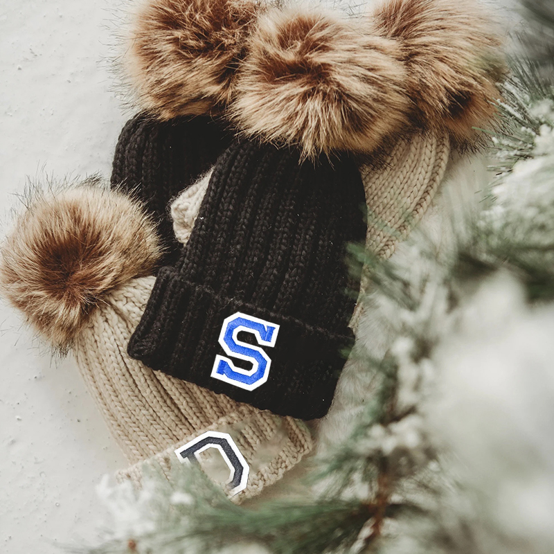 Personalized Initial Patch Pom Pom Beanie Hat | HSKid45