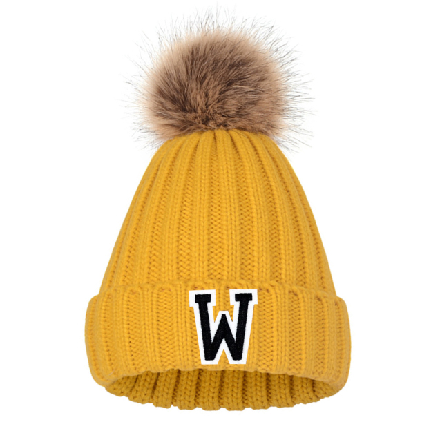 Personalized Initial Patch Pom Pom Beanie Hat | HSKid45