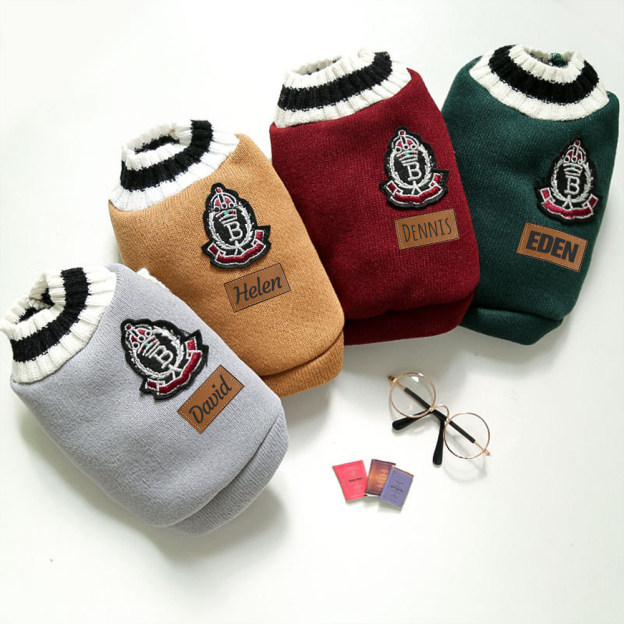 Personalized Leather Patch Pets Sweater | BKPet98