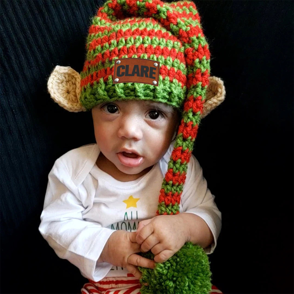 Personalized Crochet Leather Patch Christmas Elf Hat With Ears | MCGift70