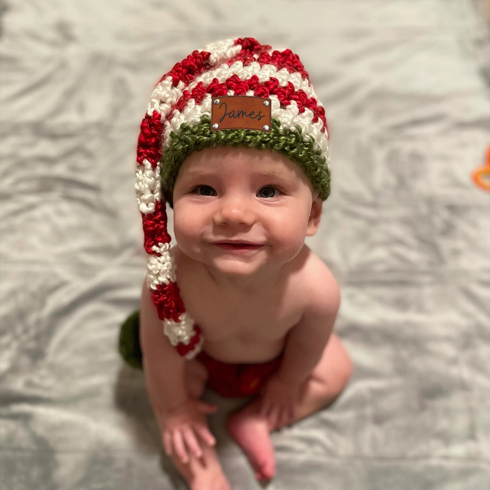 Personalized Leather Patch Christmas Elf Long Tail Hat | MCGift71