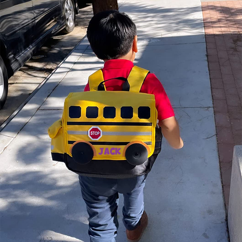 Personalized 3D School Bus Backpack with Insulation Lunch Box