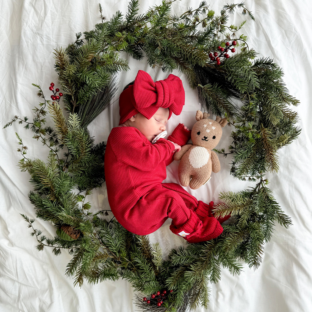 Personalized Baby Christmas Frill Zip Romper with Bow | CWBaby107