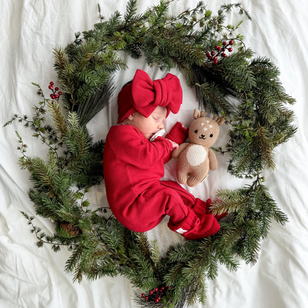 Personalized Baby Christmas Frill Zip Romper with Bow | CWBaby107