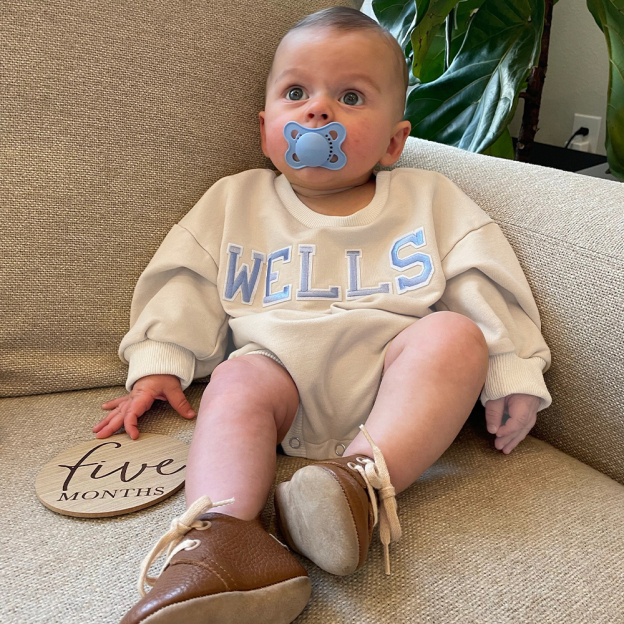 Personalized Letter Patch Neutral Baby Sweatshirt Romper | CWBaby114