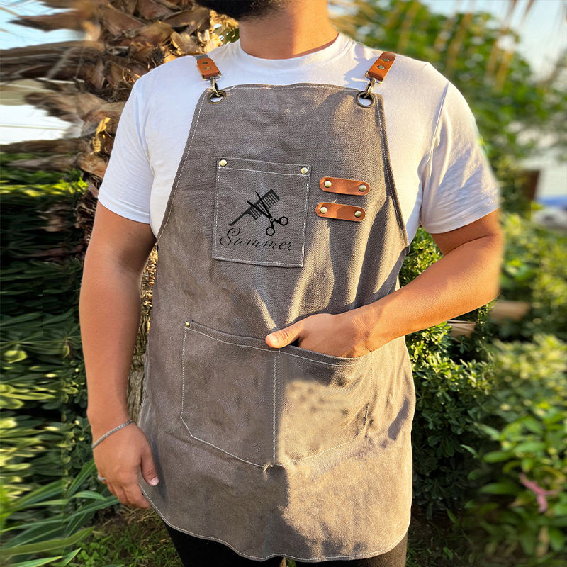 Personalized Name on Canvas Apron with Pockets for Unisex Adult | Apron22