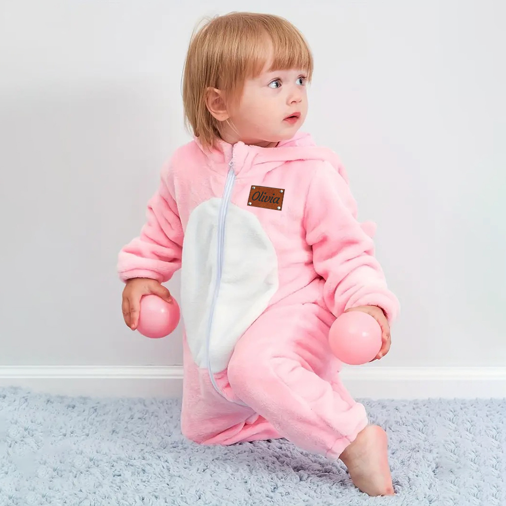 Personalized Leather Patch Baby Animal Romper  | CWBaby122