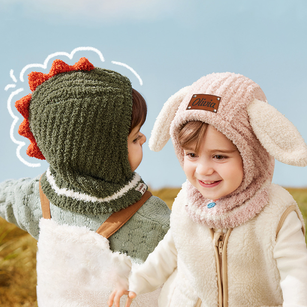Personalized Leather Patch Kid Knitted Hat|CWBaby123