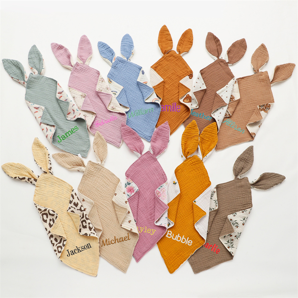 Personalized Baby Embroidery Comforter Bunny Sleep Towel | CWBaby126