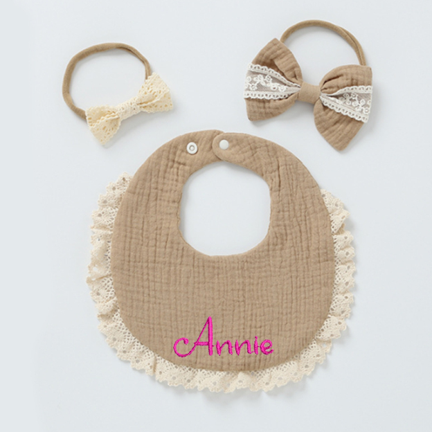 Personalized Embroidered Baby Bibs Headband Set | CWBaby29