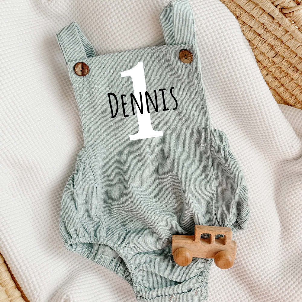 Personalized Baby First Birthday Suspender Triangle Jumpsuit Romper | CWBaby143