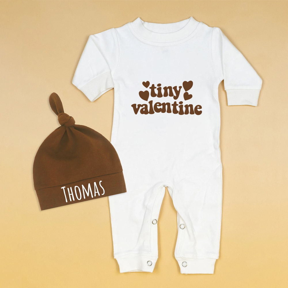 Personalized Baby First Valentine Ropmer and Hat Set | CWBaby144