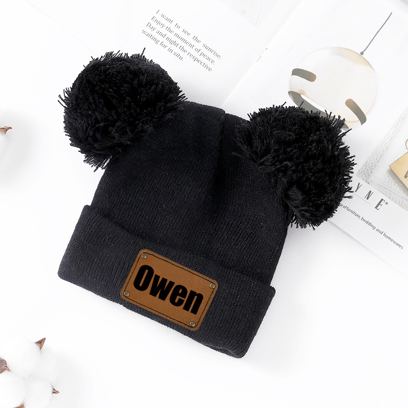 Personalized Leather Patch Pom Pom Hat for Comfort & Unique | HSKid55
