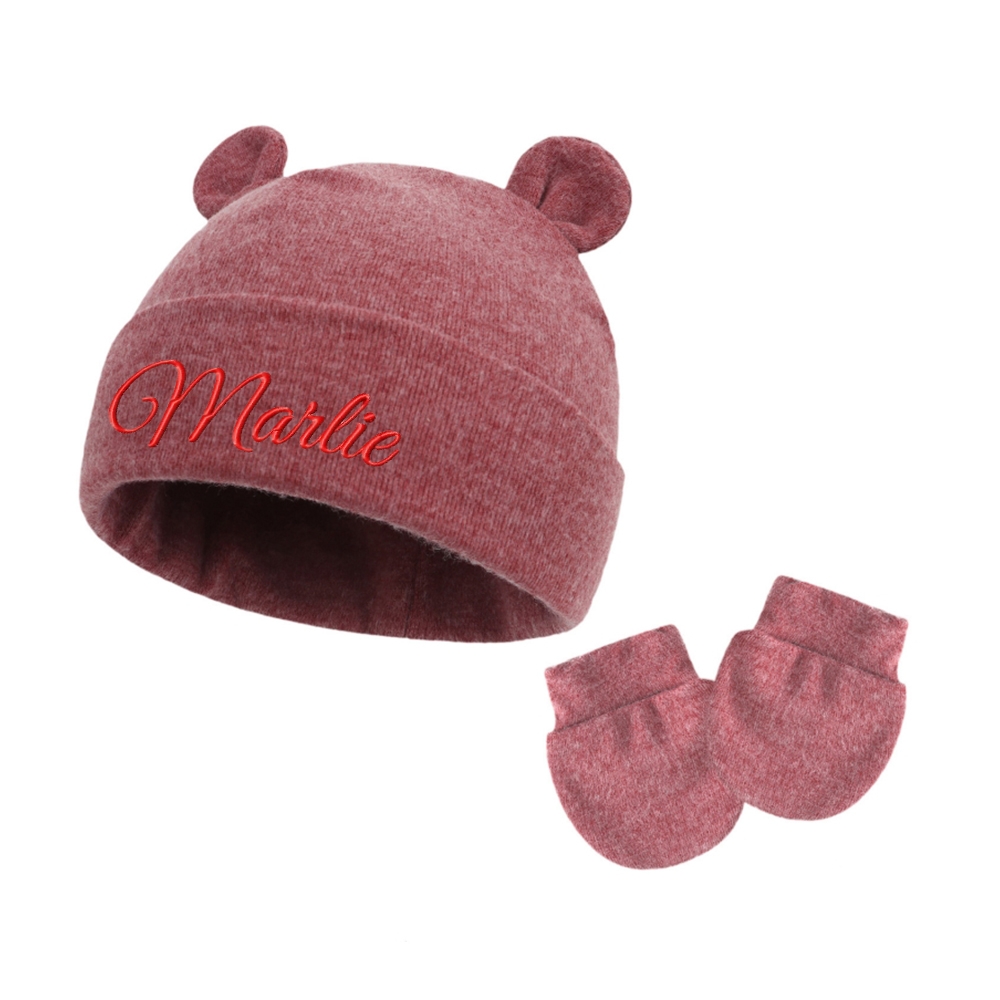 Personalized Embroidery Bear Newborn Homecoming Hat and Gloves Set | HSKid56