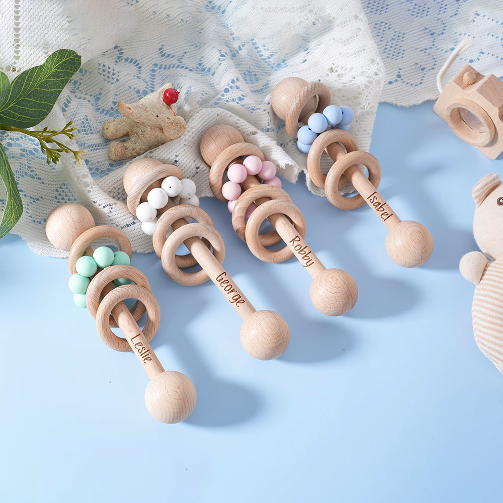 Personalized Cute Baby Wooden Rattle | CWBaby152