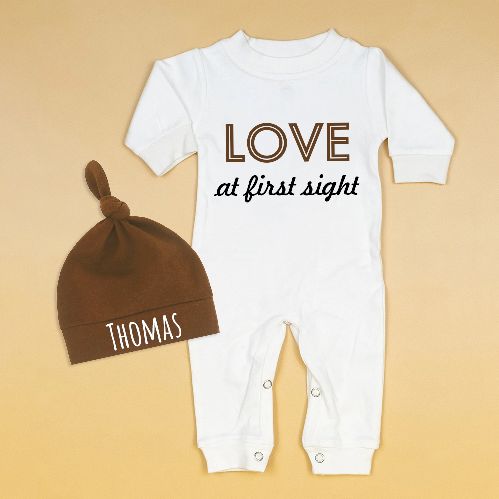 Personalized Baby First Valentine Ropmer and Hat Set | CWBaby146