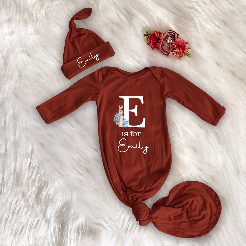 Personalized Cozy Newborn Easter Gown with Knotted Hat | CWbaby39