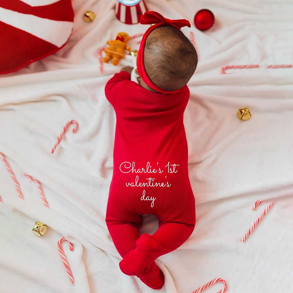 Personalized Baby First Valentine Cozy Soft Long Sleeve Romper | MCGift9001