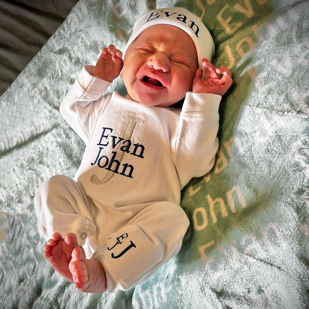 Personalized Embroidery Monograms Baby Coming Home Ropmer and Hat Set | CWBaby160