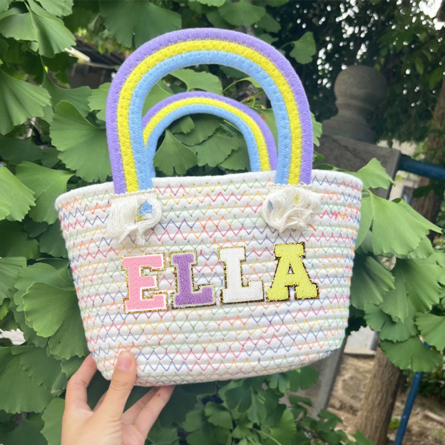 Personalized Kids Chenille Patch Cotton Rope Woven Tote Bag | CWBeach15401