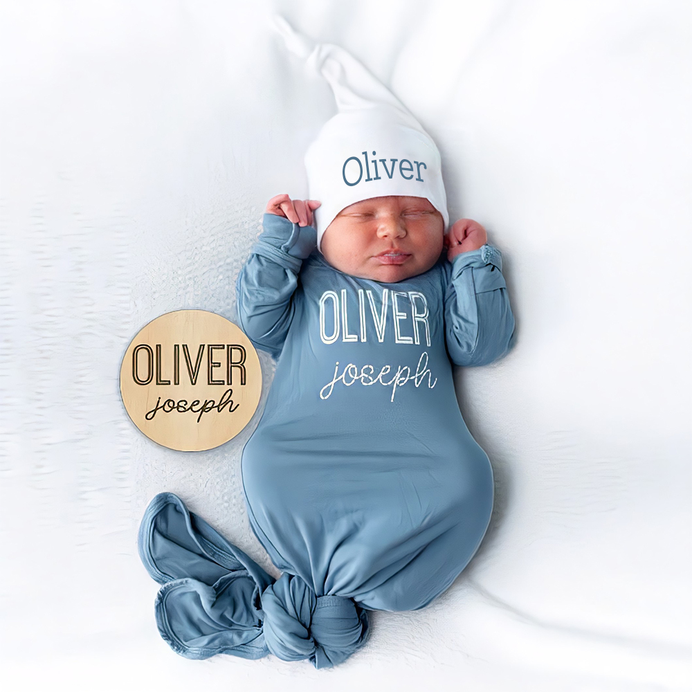 Personalized Cozy Newborn Bamboo Knotted Gown | CWbaby174
