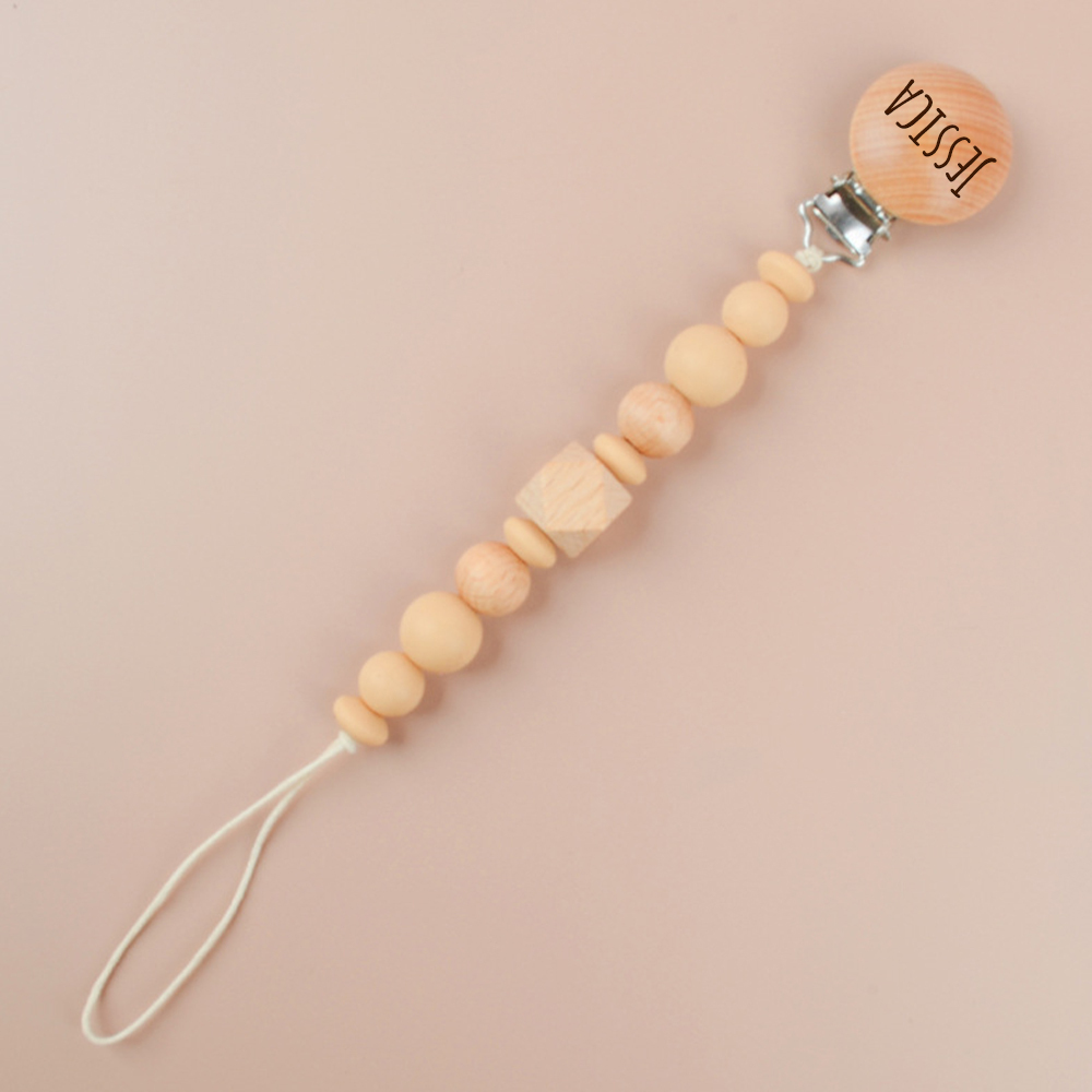 Personalized Baby Pacifier Silicone Wooden Bead Clip | CWBaby115