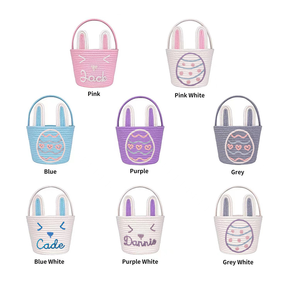 Personalized Handmade Easter Cotton Rope Bunny Basket | CWEaster38