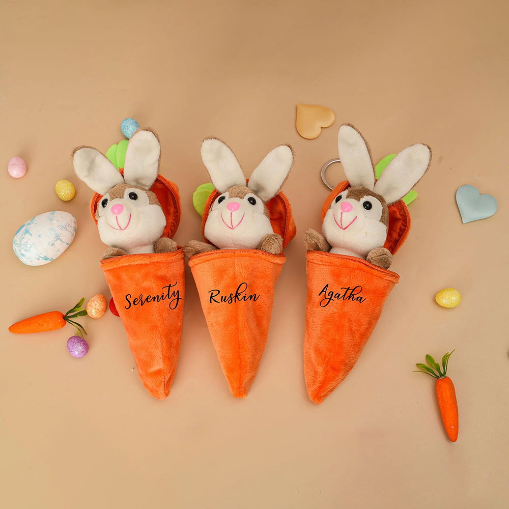 Personalized Easter Plush Carrot Keychain with Bunny | CWEaster52