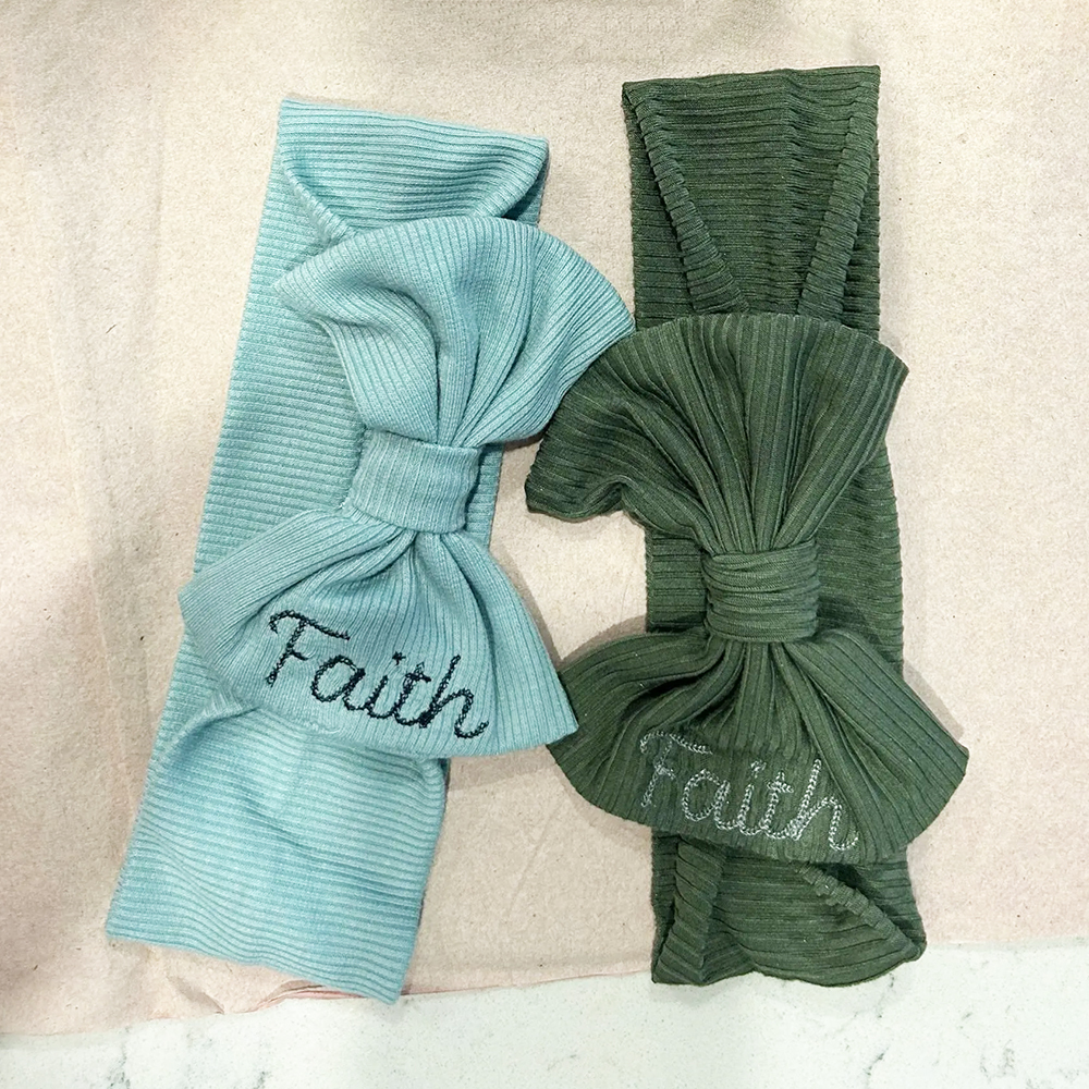 Personalized Embroidery Baby Girl Stretchy Bow Headband | CWBaby208