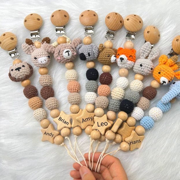 Personalized Baby Pacifier Crochet Animals Clip | CWBaby42