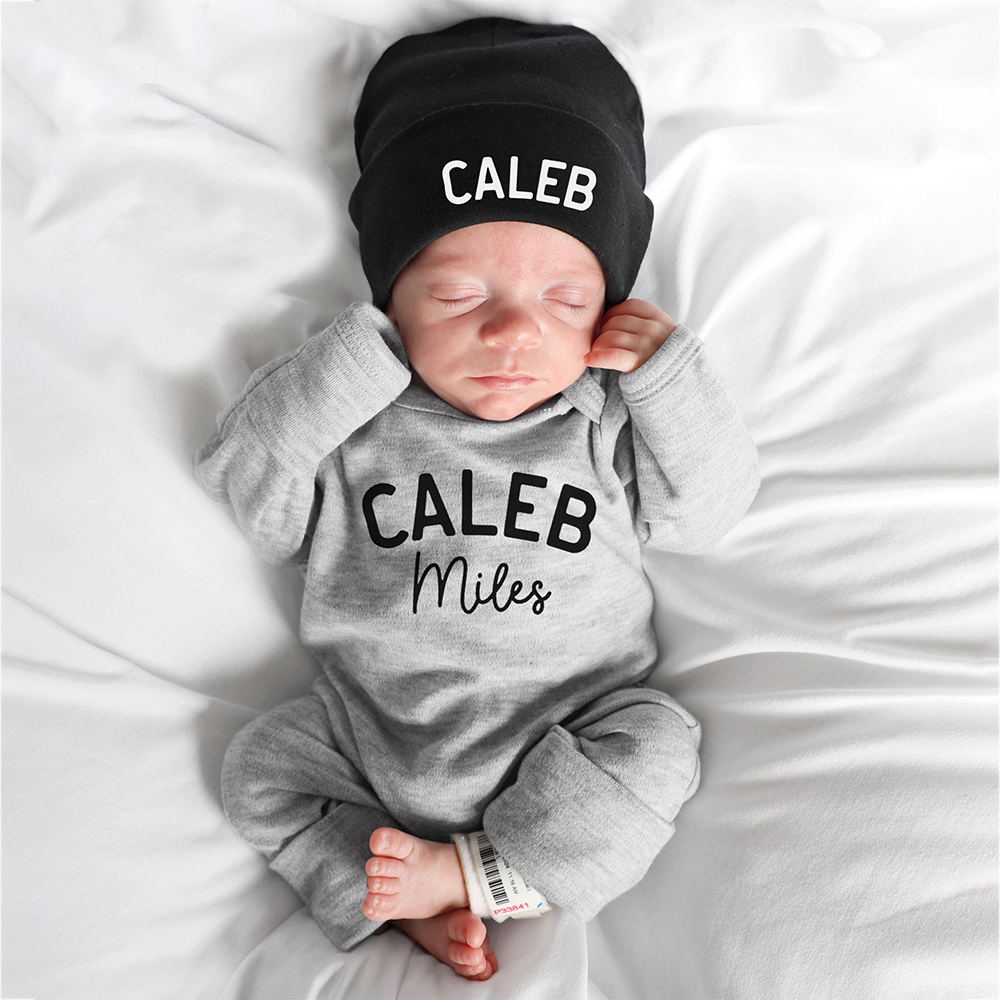 Personalized Baby Coming Home Romper With Hat Set | CWBaby13301