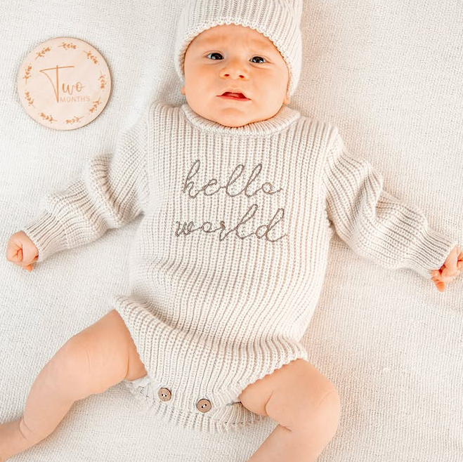Personalized embroidered Name Baby Sweater Romper | CWBaby278