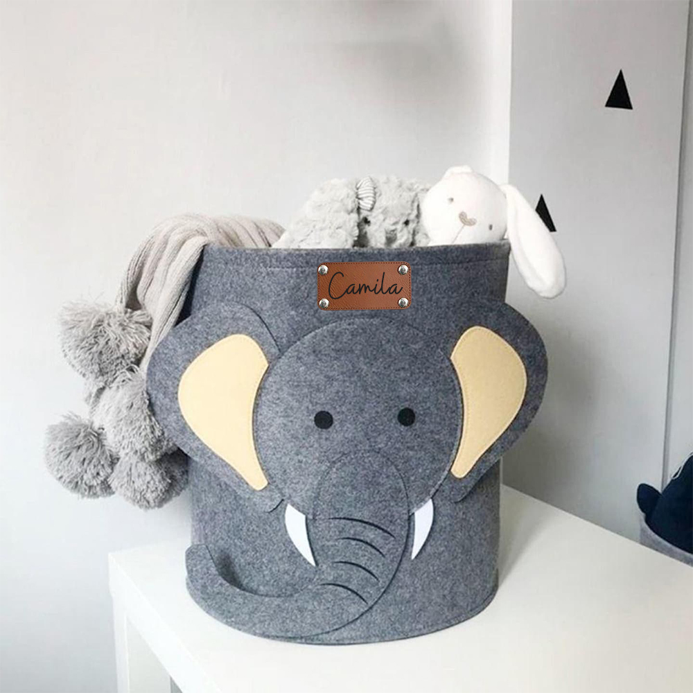 Personalized Leather patch Felt Laundry & Toy Storage Baskets | CWToy140