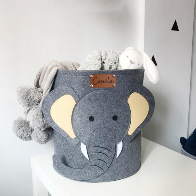 Personalized Leather patch Felt Laundry & Toy Storage Baskets | CWToy140