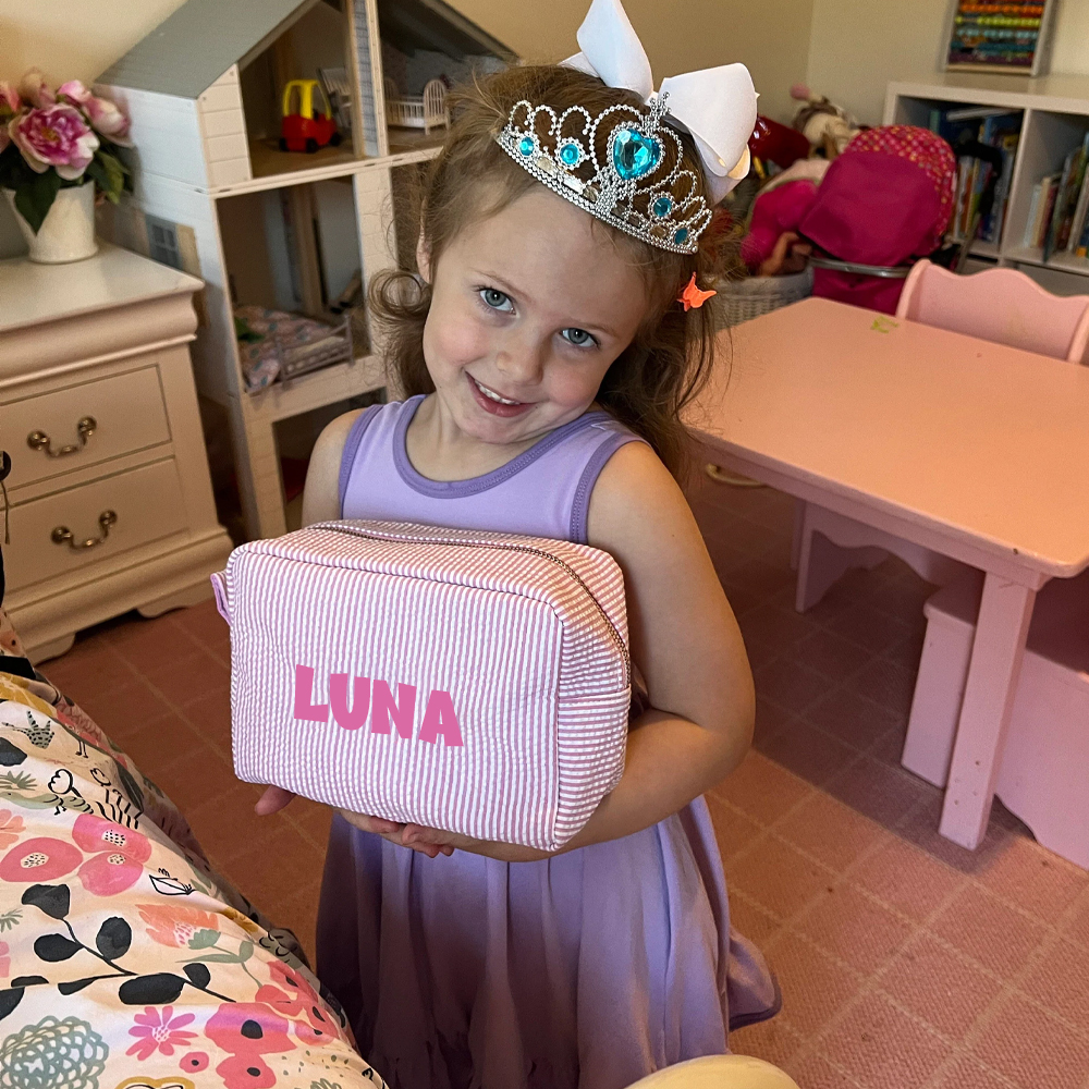 Personalized Chenille Patch Kids Seersucker School Backpack Set